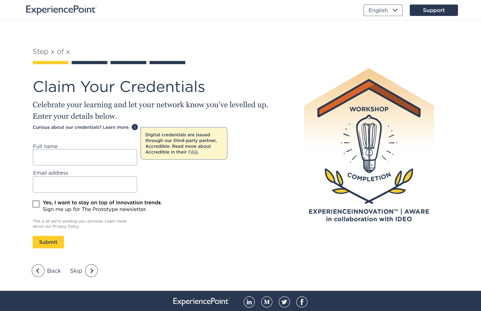 sample screen informing users how to claim their credentials with an image of the credential badge. 
