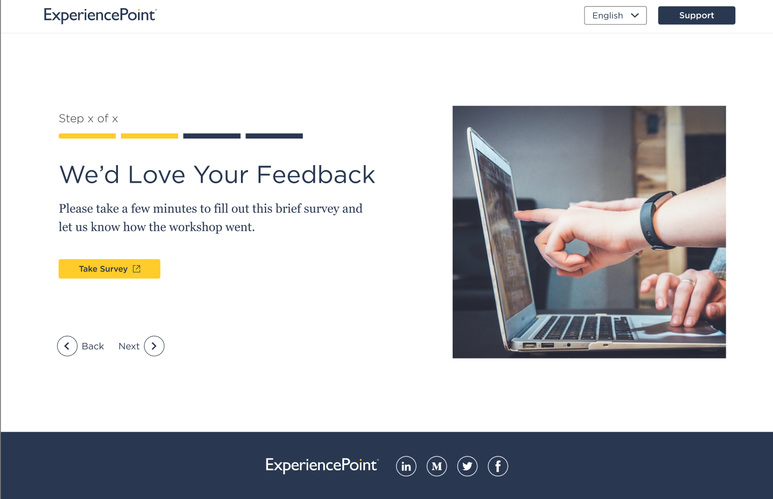 Sample screen asking the user to take a feedback survey.